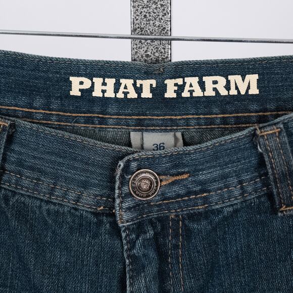 Y2K Phat Farm Denim Jean Shorts Mens SZ 36 Skater Hip Hop Jorts Streetwear Baggy - Picture 7 of 11